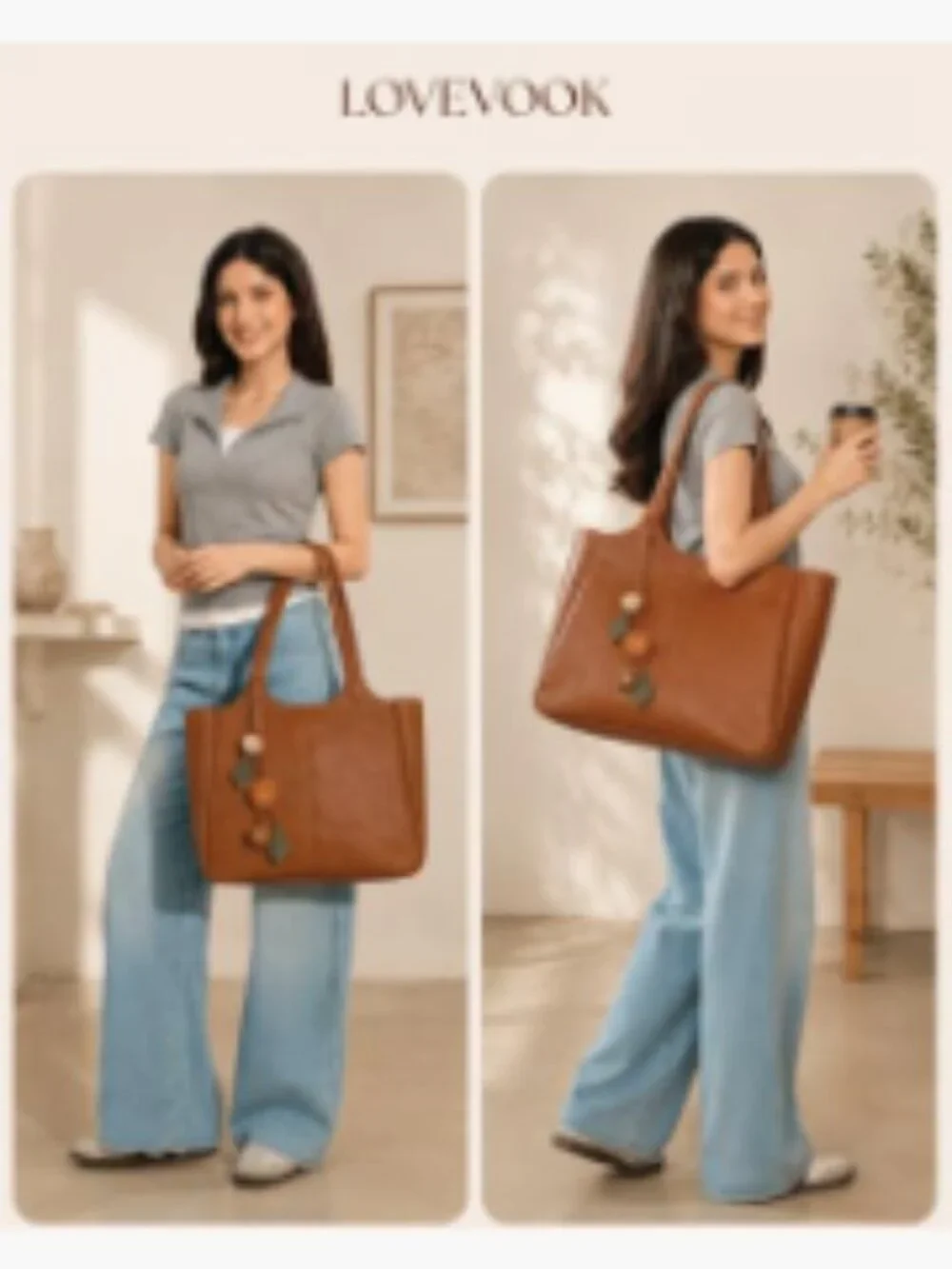 Vegan Leather Tote Bag with 40oz Cup Holder, Laptop Sleeve